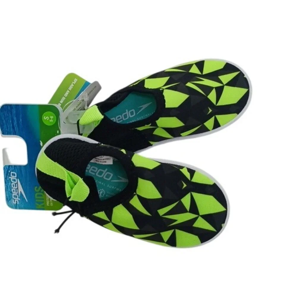 Speedo Little Boys Splash Sun Bootie Water Shoes Black Green Size S 5/6 New
